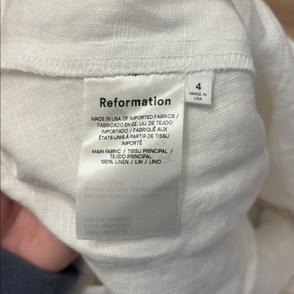 REFORMATION VIRAL BELGIUM 100% LINEN WHITE MIDI DRESS SLIT PUFF SLEEVES SIZE 4 - Picture 4 of 4